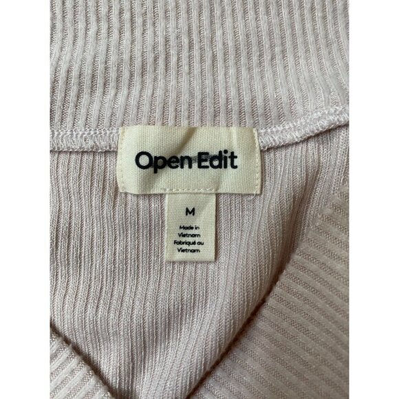 OPEN Edit BNWOT women ribbed soft beige cardigan sweater sz medium - Picture 6 of 7